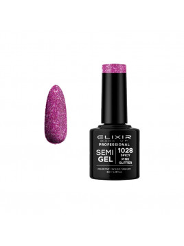 Vernis semi-permanent 1028 Spicy Pink Glitter 8ml ELIXIR